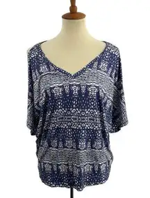 LAMade Blue Patterned Open Shoulder Top Small Oversized New