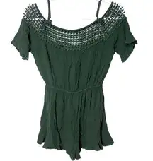 Cotton ON Cold Shoulder Romper Size Small Hunter‎ Green With Knit Accent