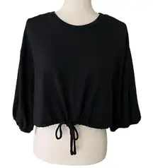 HYFVE black cropped top with a drawstring hem and balloon sleeves