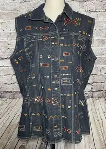 Chicos Women’s Denim Jean Vest Aztec Style Plus Size 2