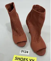 Womans Rouge Us 6 Eu 36 Rust Open Toe Pull On Stretch Knit Stiletto Ankle Boots
