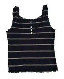 Iris Sleeveless Striped Soft Casual Black Bohemian  Tank Top S #1046