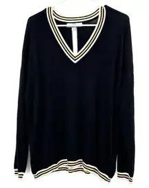Hilary Radley for Katherine Barclay size‎ Medium Black V-neck sweater white gold