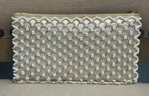 Vintage Cream Mini Clutch with White Beaded Shell