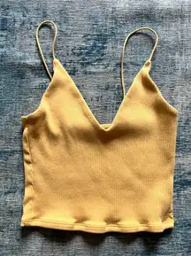 Garage Goldenrod Yellow V Neck Ribbed Knit Crop Top XS