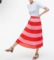 J. Crew Red and Pink A-Line Midi pleated‎ skirt size 4