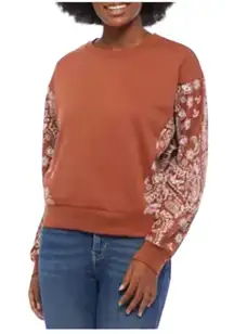 Belle du Jour Women Size XS Block Print Pullover Sweatshirt Brown‎ Paisley Boho