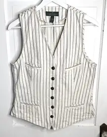 Vintage Ralph Lauren White Jean Vest Navy Pinstriped Nautical Buttons W1763 Sz L
