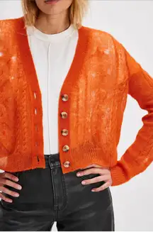 Free People Moon Sky Alpaca Cardigan Sweater Orange Zest Size Large NWT