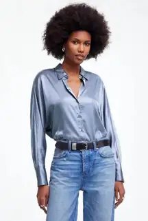 NWT Madewell Relaxed Dolman Button-Up Shirt Satin Teapot Blue