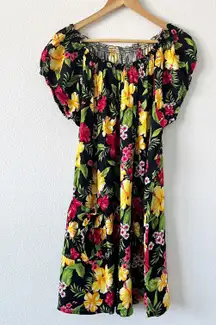 Island Planet Black Floral Off the Shoulder Mini Dress 