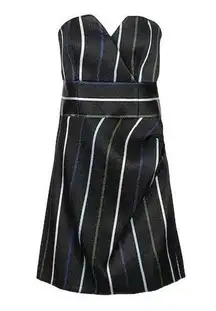 Emporio Armani NWT Draped Metallic-Stripe Strapless Dress in Black Size IT 40/US