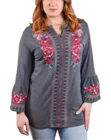 ANDREE by Unit Embroidered Boho Bell Sleeve Tunic MEDIUM
