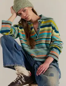 Free People Trading Up Striped Polo S in Grey Combo