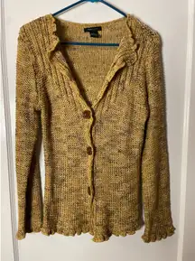 BCBGMAXAZRIA Women's Yellow Knit Cardigan Sweater Button Up Long Sleeve Size L