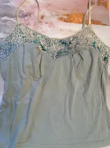 Vintage Express Blue Sequin Beaded Lace Juniors Sz S Y2K Camisole Top Fairy READ