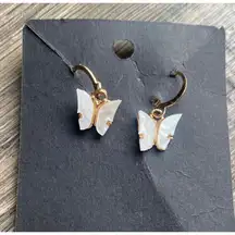 Butterfly Drop Earrings in White and Gold Mother of Pearl Style