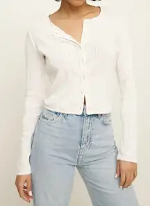 Reformation Ari Pointelle Knit Cardigan Gossamer White Size Large Organic Cotton