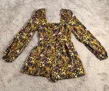 Urban Outfitters Floral Print Romper Long Sleeve Square Neck Yellow Y2K Girl‎