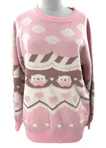 Jeana Draws pink Lakko the Otter crewneck sweater kawaii sz L XL