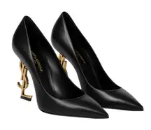Saint Laurent - Opyum Logo Heel Pumps Black Leather Sz 40.5
