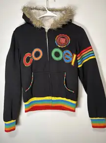 COOJI Vintage Y2K 90s Fur Lined Hoodie Sweatshirt Jacket Grunge Mallgoth Small