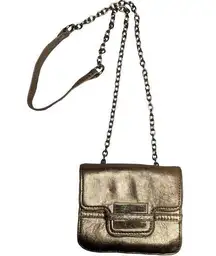 Z Spoke Zac Posen Americana Gold Metallic Leather Chain Mini Crossbody Bag