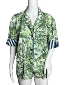 Bed to Brunch Shirt Womens Small Green Botanical‎ Leaf Print Sleep Casual Lounge