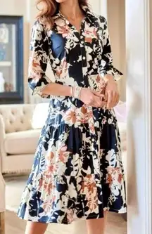 Soft Surroundings Moonglow Floral Button-Up Midi Dress Size 4 Multicolor