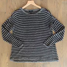 Stripe Crewneck Linen/Wool Sweater in Black and Tan Size Medium