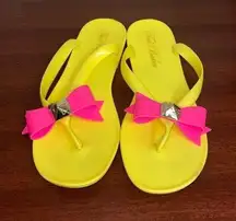 Ted Baker Neon Jelly Flip flop thong sandals Bow yellow hot pink size 7