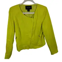 Karen Kane Linen Blend Pea Green Asymmetrical Full Zip Light Cropped Jacket Sz L