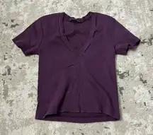 Brandy Melville Purple V-Neck Top One Size