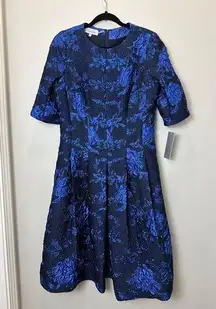 Teri Jon by Rickie Freeman Metallic Jacquard Cocktail Dress Navy Size 6