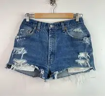 Vintage Levis 505 Petros Redone Distressed Ripped High Rise jean shorts women 29