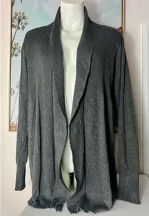 Olivia Sky Dark Grey Soft Knit Open Front Cardigan Ribbed Collar Sweater XL