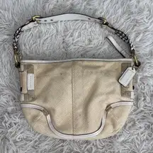 Coach Straw Leather Trim Hobo Shoulder Bag Beige White Gold Tone