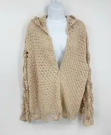 Vintage Y2K Fairycore Tan Sweater Jacket Size Large Early 2000s Boho Floral