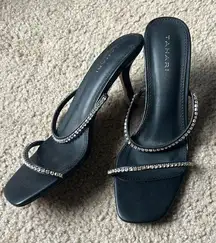 Tahari Black Rhinestone Heeled Sandals