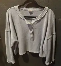 By Together Light Blue Button-Up Cropped Sweatshirt Size Small