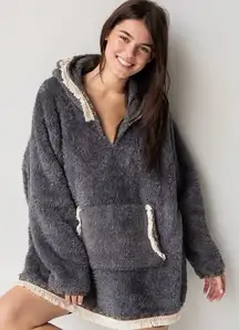 Natural Life Blanket Sherpa Gray Hoodie Oversized Pullover Sweatshirt Women's OS