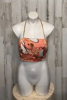 Penelope Boutique Satin Chain Halter Crop Top Pink Baroque Scarf Tie Back – Size