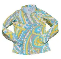 Ichikuls yellow blue pucci inspired half zip pullover women’s size small