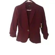 XOXO Womens Burgundy Single-Button Knit Roll-Up Sleeve‎ Blazer Size Medium