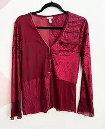 Vintage Velvet Patchwork Top Red Boho Artsy Retro 90s Whimsigoth Small