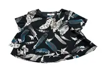 Buddy Love Black Blue Feather Short Sleeve Crop Top XS Layered‎ Boho Festival