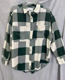 Aerie Plaid Flannel Shirt Green Cream Long Sleeve Button Down Women's Small