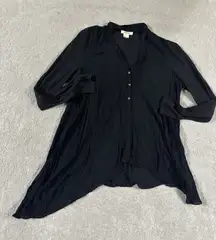 helmut lang womens black blouse long sleeve‎ button sheer knit sleeves