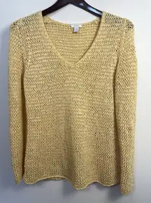 Chicos Women's Sweater Pullover Butter Yellow Open Weave Size 2/L/12 Vneck‎