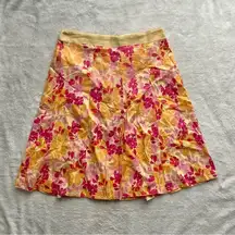 Hillard & Hanson yellow pink orange floral pleated midi skirt